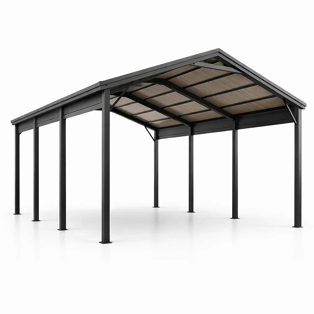 Abri voiture en métal noir avec toit en polycarbonate - 2026