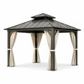 Pavillon en aluminium avec toit en acier et rideaux en polyester beige - 2026