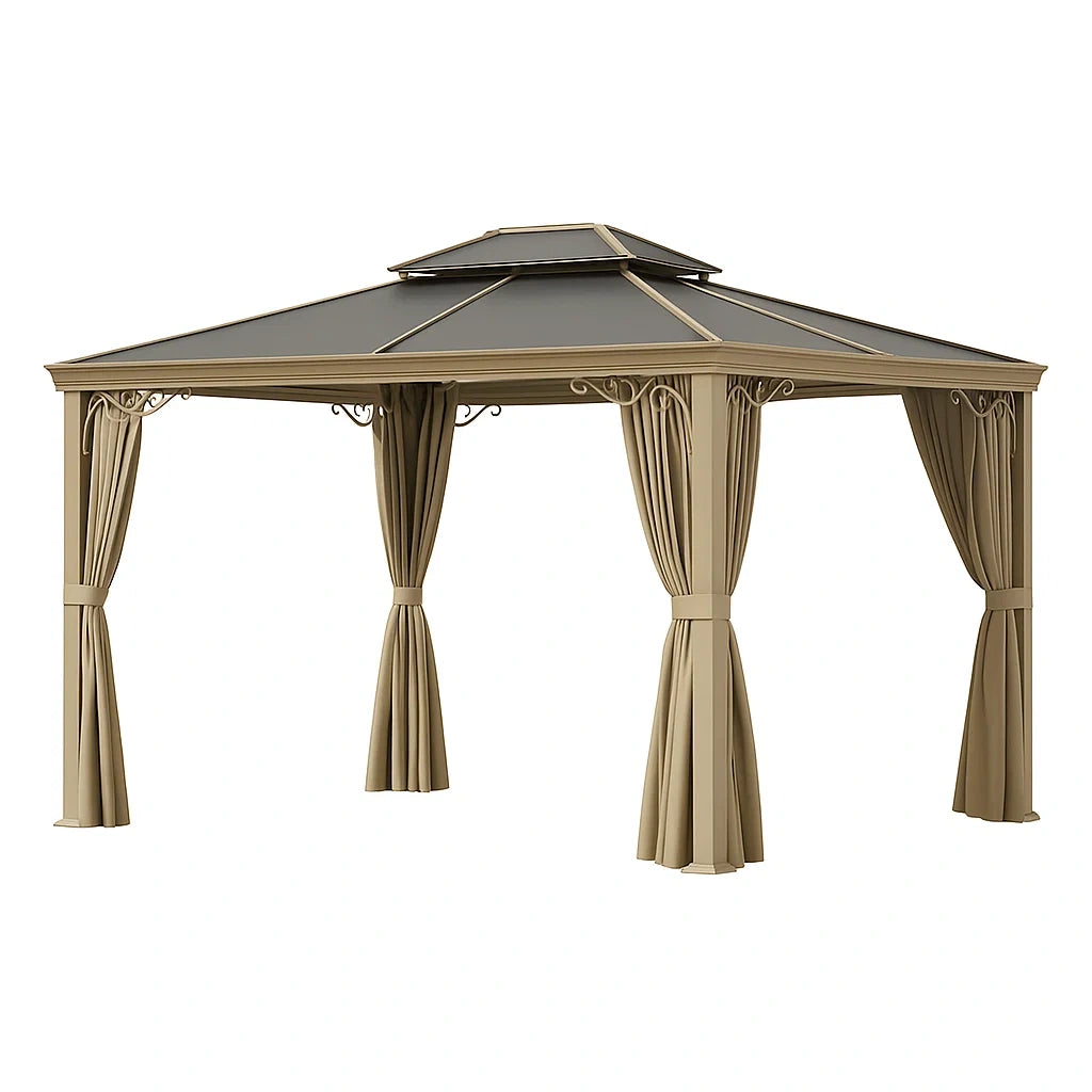 Tonnelle aluminium avec rideaux en polyester 3x4 m beige - 2026