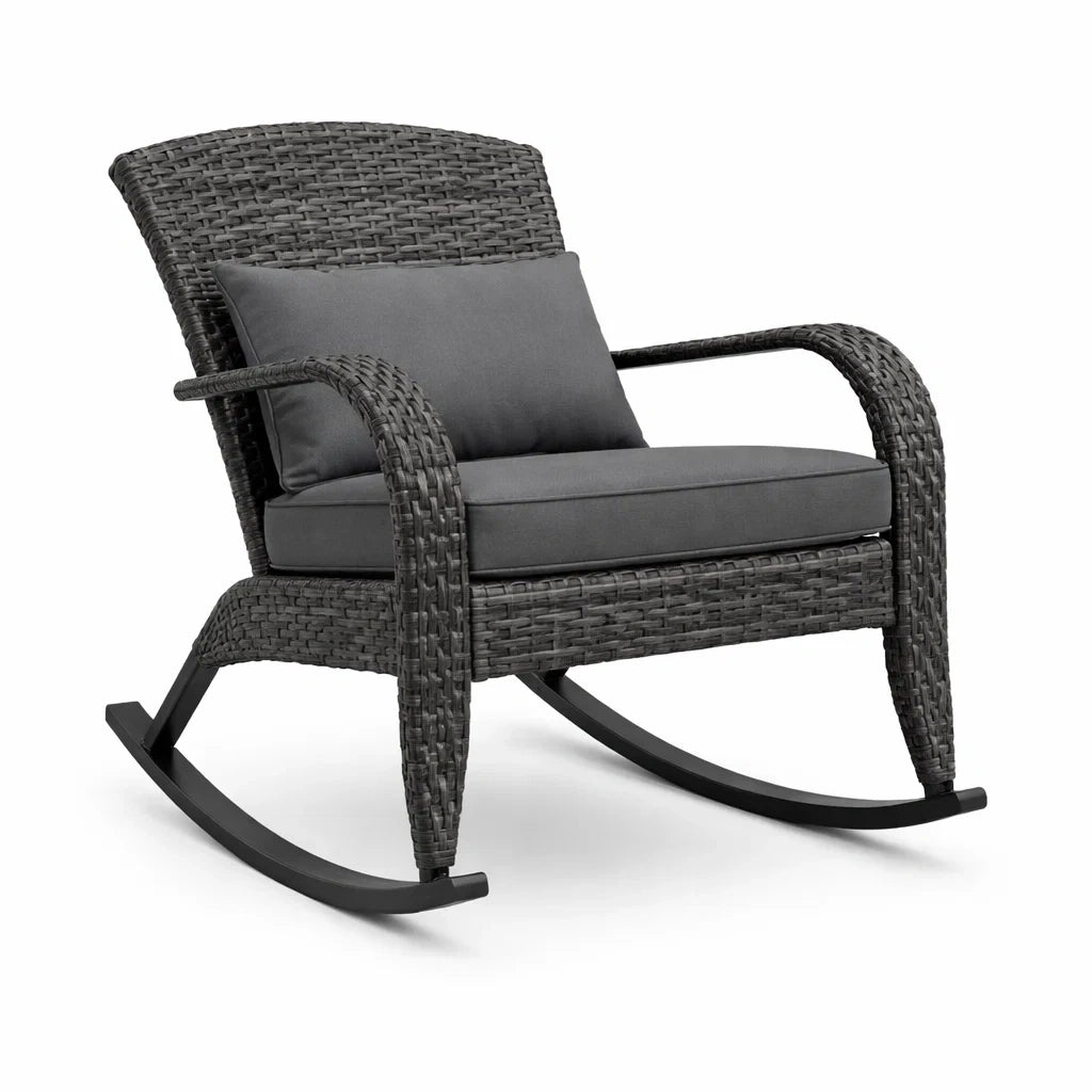 Fauteuil à bascule en rotin avec coussins gris - 2026