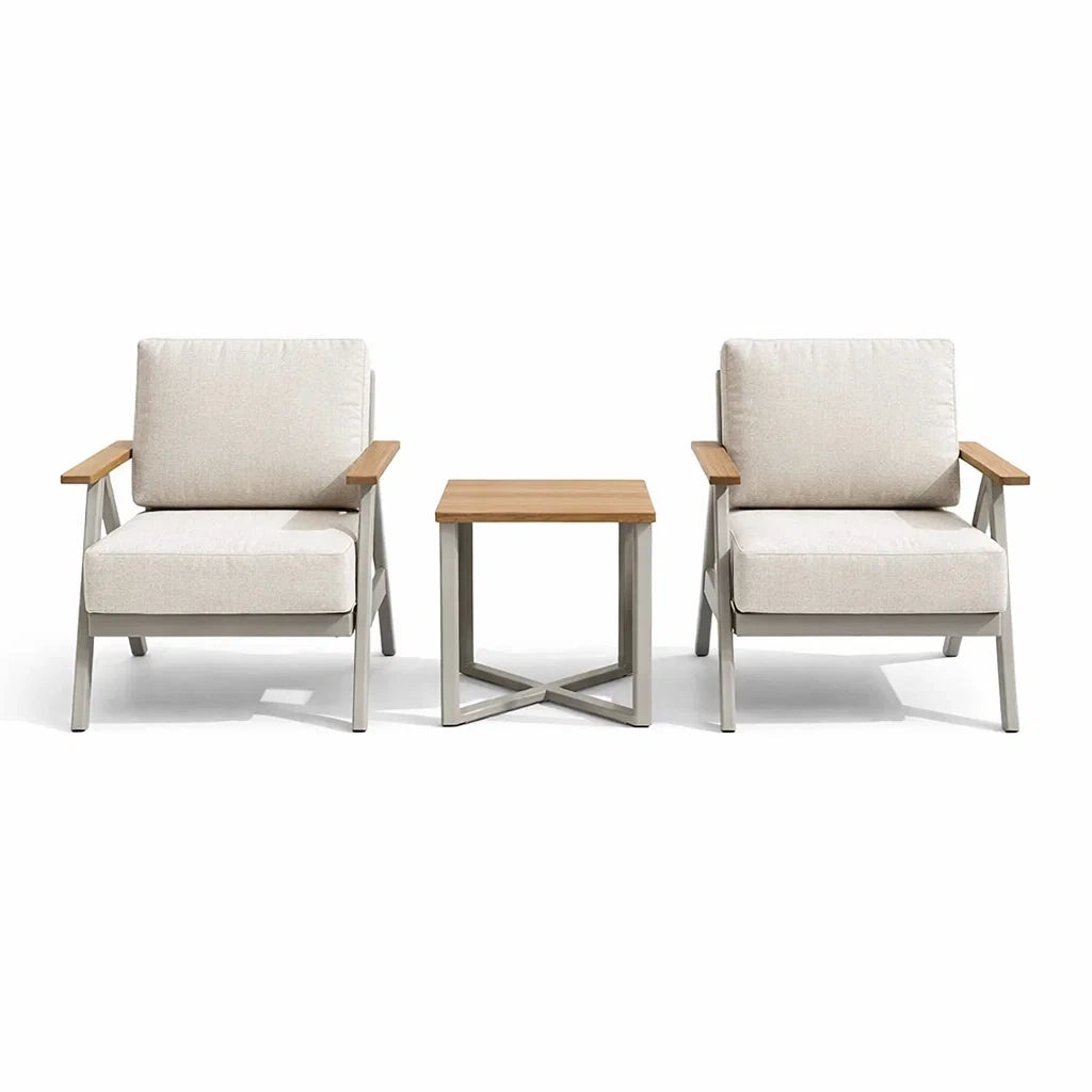Ensemble de détente en aluminium et bois avec coussins en polyester - 2026