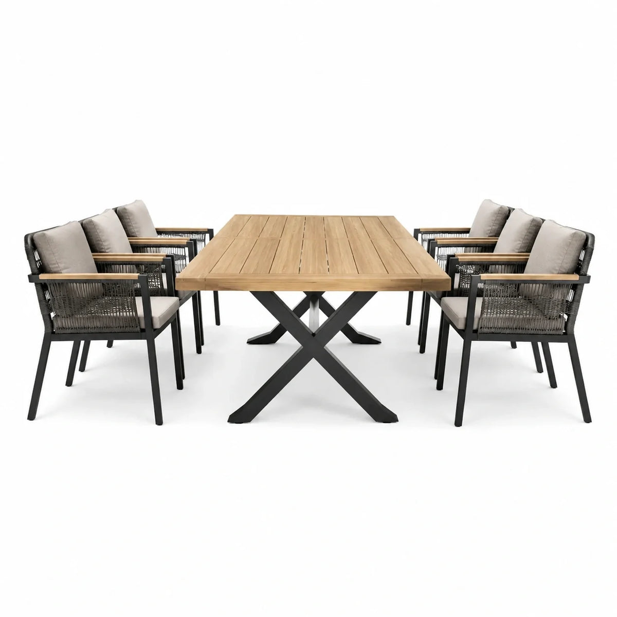 Ensemble de salle à manger d'extérieur en bois et métal avec 6 chaises - 2026