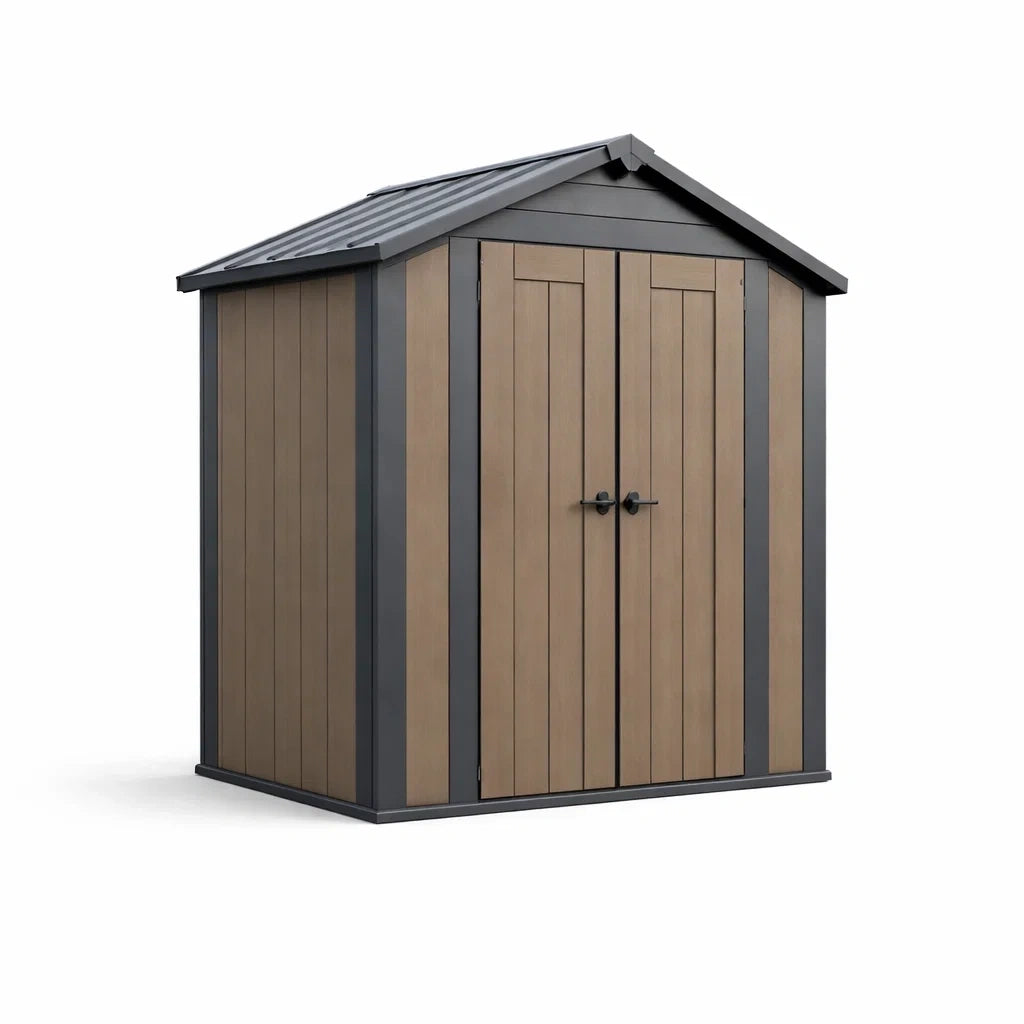 Abri de jardin en résine avec portes doubles marron et gris - 2026