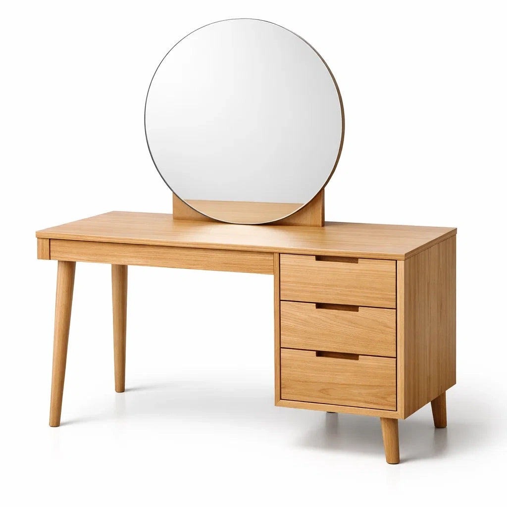 Coiffeuse en chêne avec miroir rond - 2026
