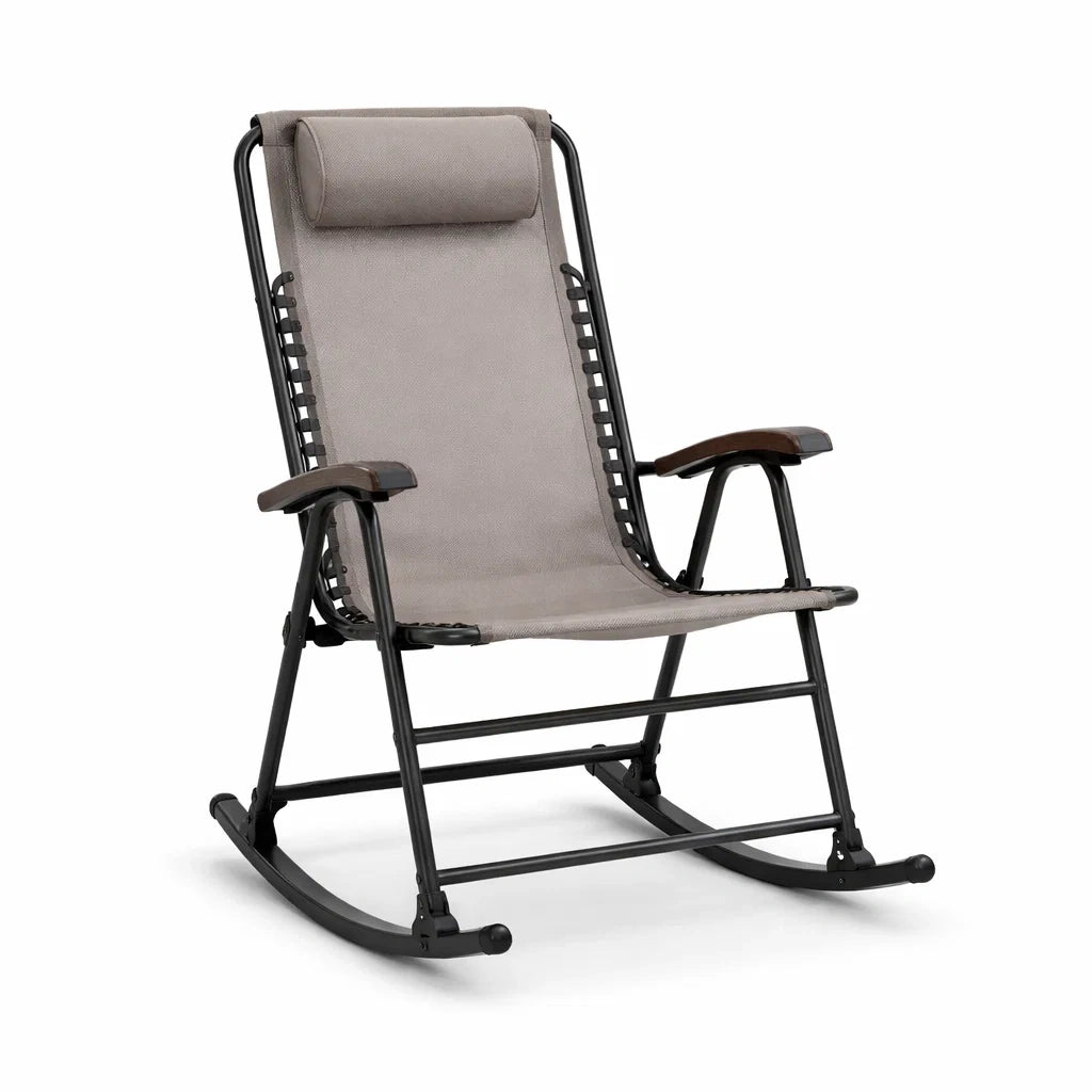 Fauteuil à bascule pliable en acier et tissu gris - 2026
