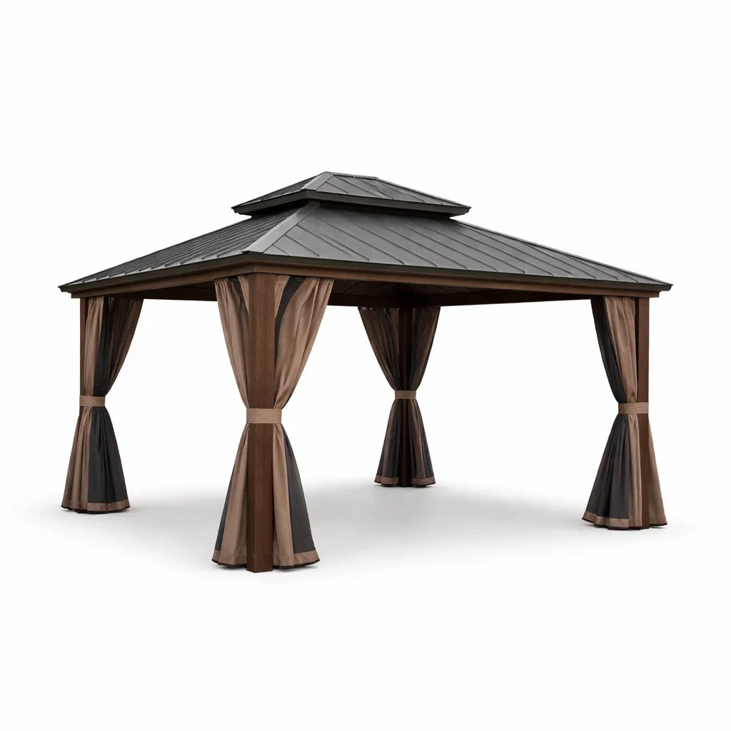 Tonnelle de jardin en aluminium et acier avec rideaux - 2026