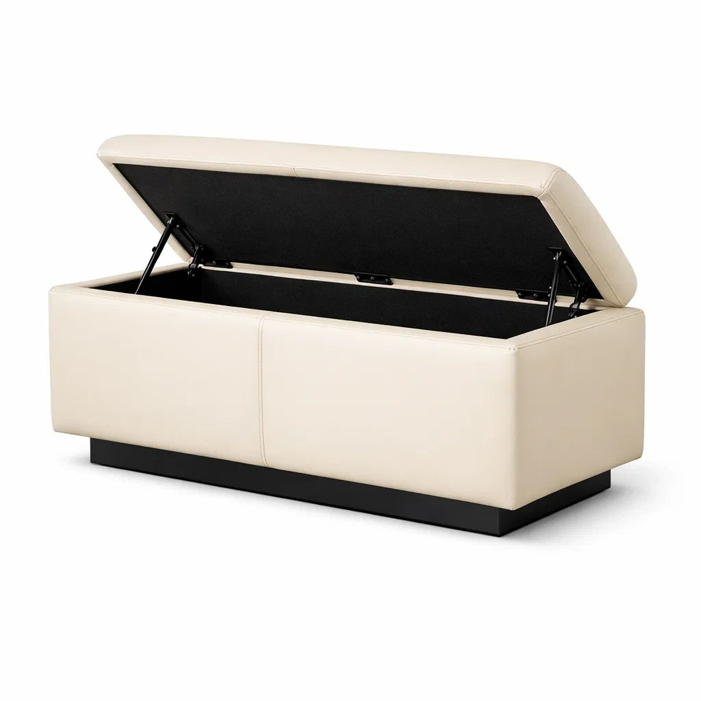Banc de rangement en cuir synthétique beige 120x45x45 cm - 2026