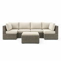 Ensemble de canapés d'angle modulaire en résine tressée gris avec coussins beige - 2026