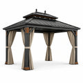 Tonnelle de jardin en aluminium et acier avec rideaux en polyester beige - 2026