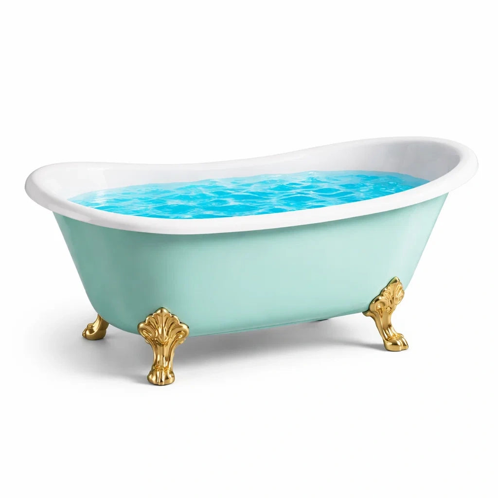 Baignoire autoportante en fonte émaillée bleu vert avec pieds dorés - 2026
