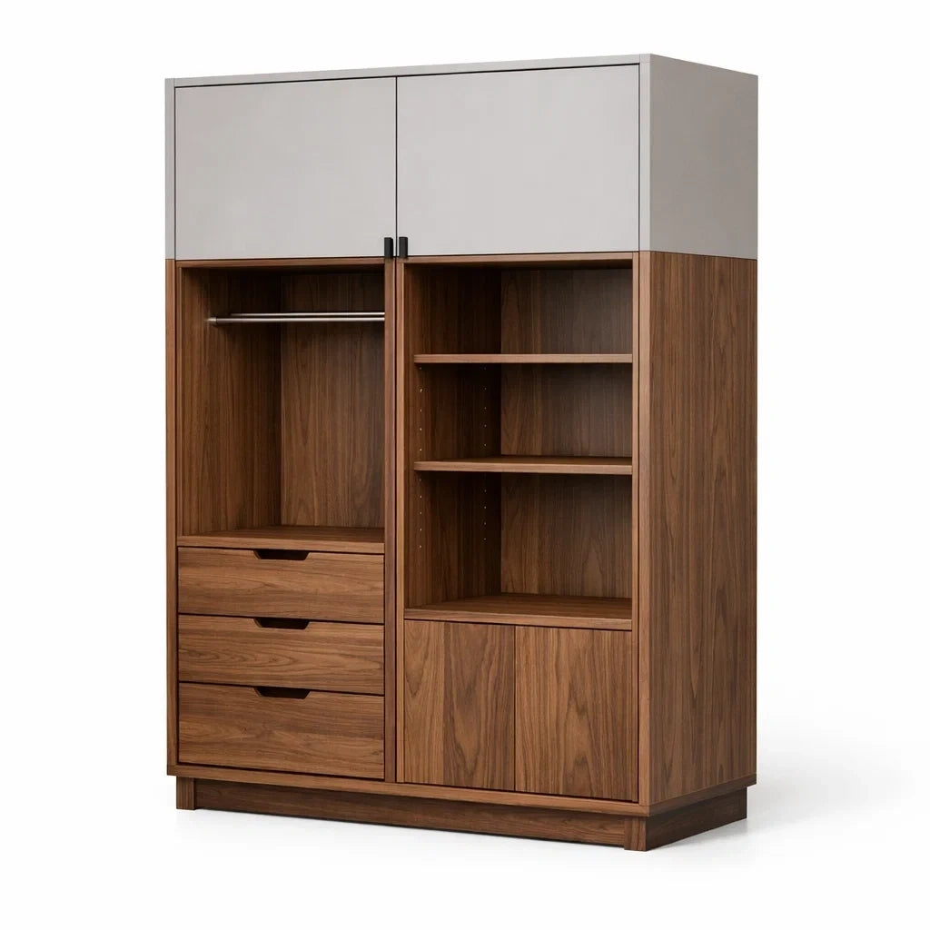 Armoire en bois de noyer avec étagères et tiroirs - 2026
