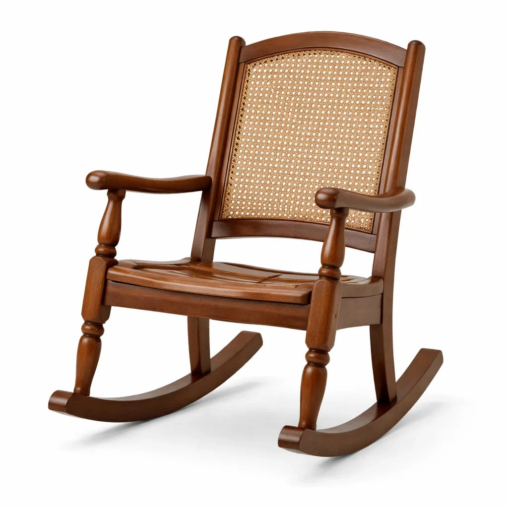 Fauteuil à bascule en bois avec dossier en rotin - 2026