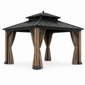 Pavillon de jardin en métal avec rideaux en polyester marron - 2026