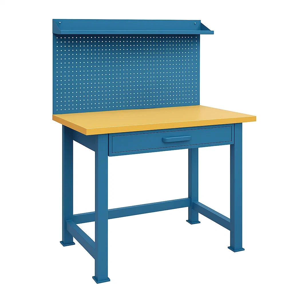 Établi en métal bleu avec plateau en bois 120x60x150 cm - 2026