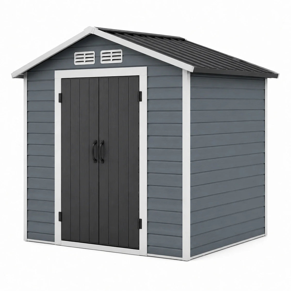 Abri de jardin en résine gris et noir avec toit en acier 190x130x215 cm - 2026