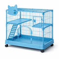 Cage à chat en métal bleu à deux niveaux avec roulettes - 2026