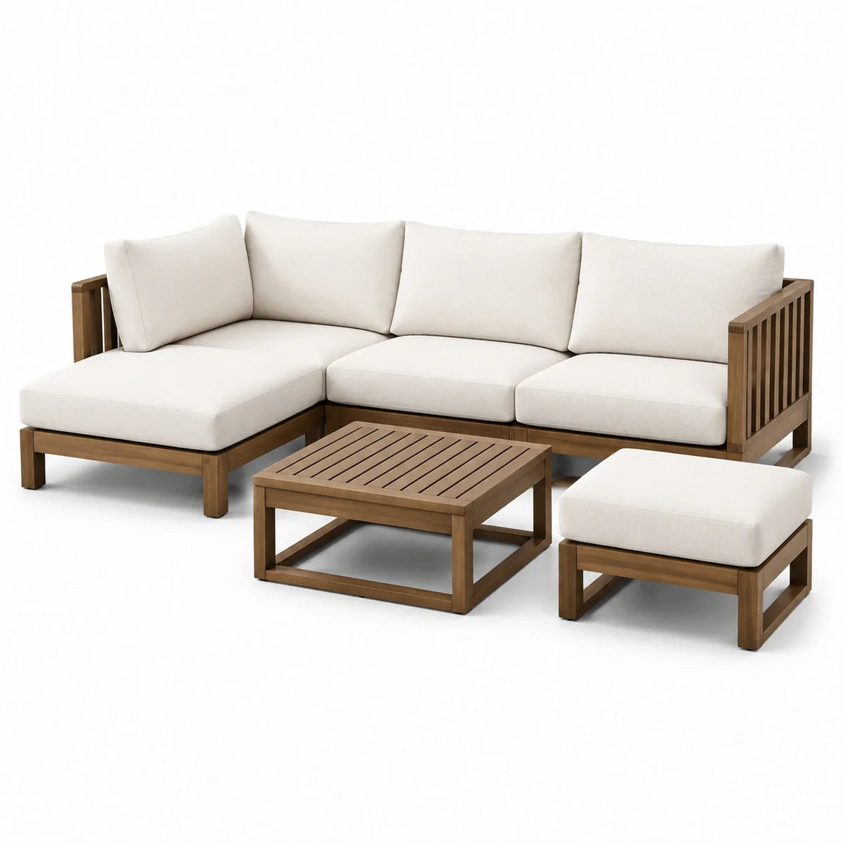 Ensemble modulaire en bois avec coussins en tissu beige - 2026