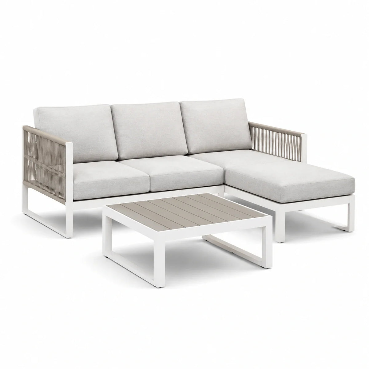 Ensemble de salon de jardin en aluminium avec cordes et coussins en polyester - 2026