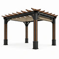 Pergola en métal et bois avec toit rétractable 300x300x250 cm beige/noir - 2026
