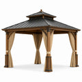 Pavillon de jardin en bois avec toit en métal et rideaux en polyester 3x3 m - 2026