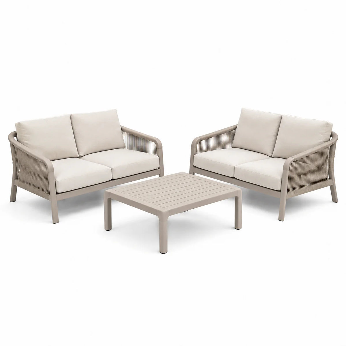 Ensemble de salon de jardin en aluminium et corde couleur beige - 2026