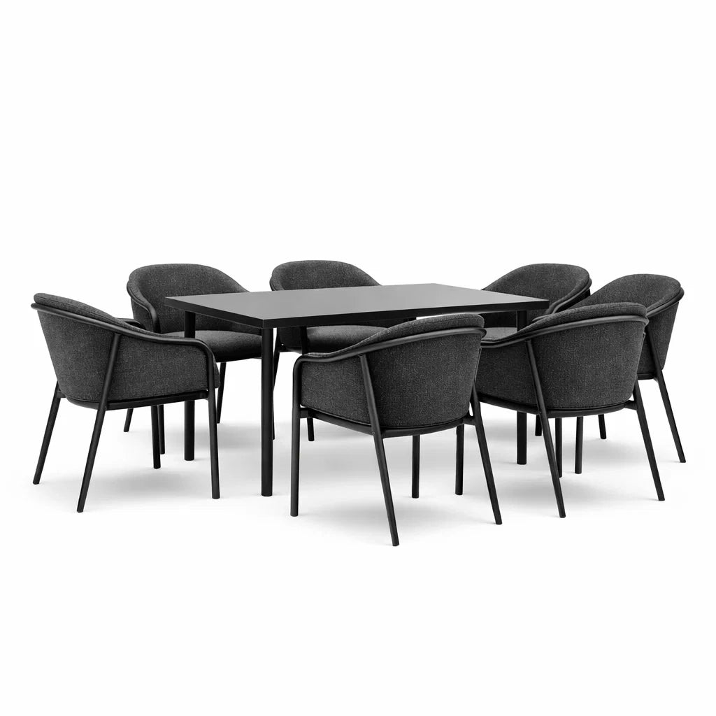 Ensemble de table et chaises rectangulaire en métal et tissu gris - 2026