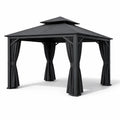 Pavillon de jardin en aluminium avec rideaux en polyester noir - 2026