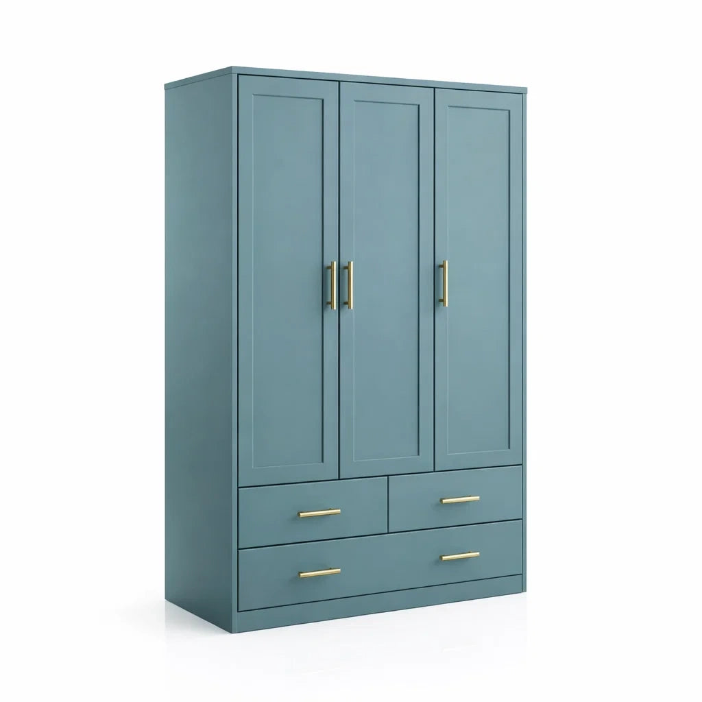 Armoire en bois mdf bleu avec poignées en métal et tiroirs et portes - 2026