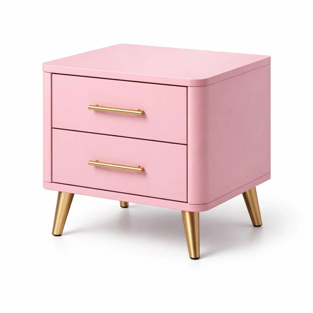 Table de chevet en bois mdf et métal rose avec 2 tiroirs 60x40x50 cm - 2026