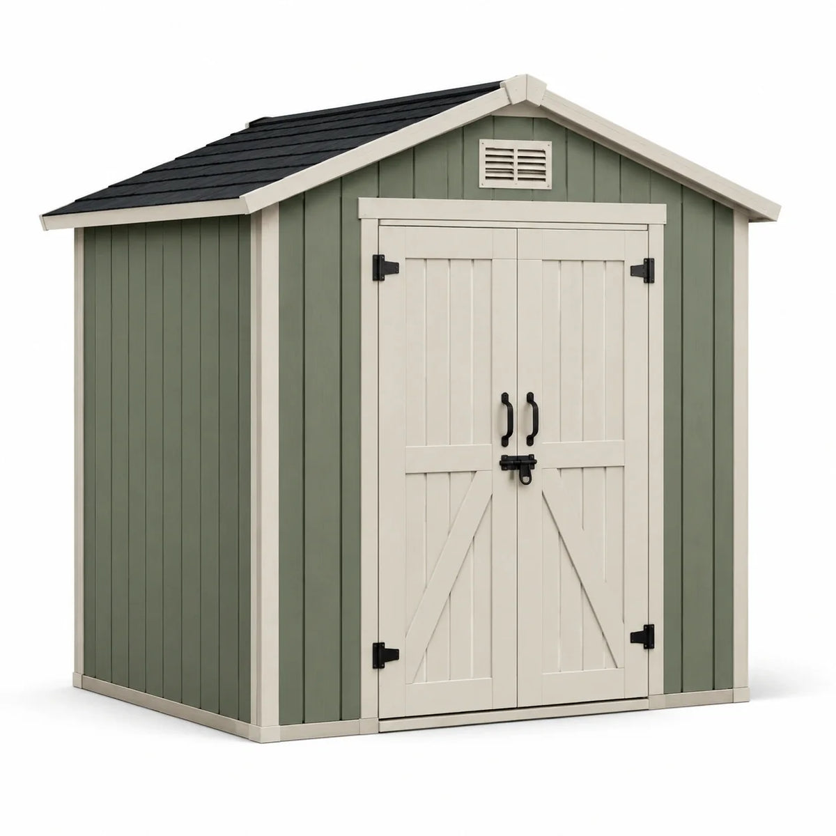 Abri de jardin en résine vert et beige avec ventilation - 2026