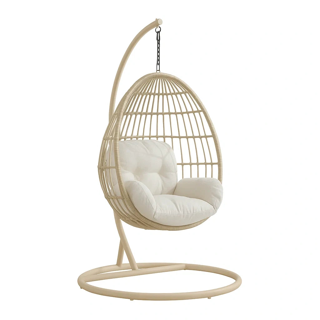 Chaise œuf suspendue en rotin avec coussin blanc - 2026