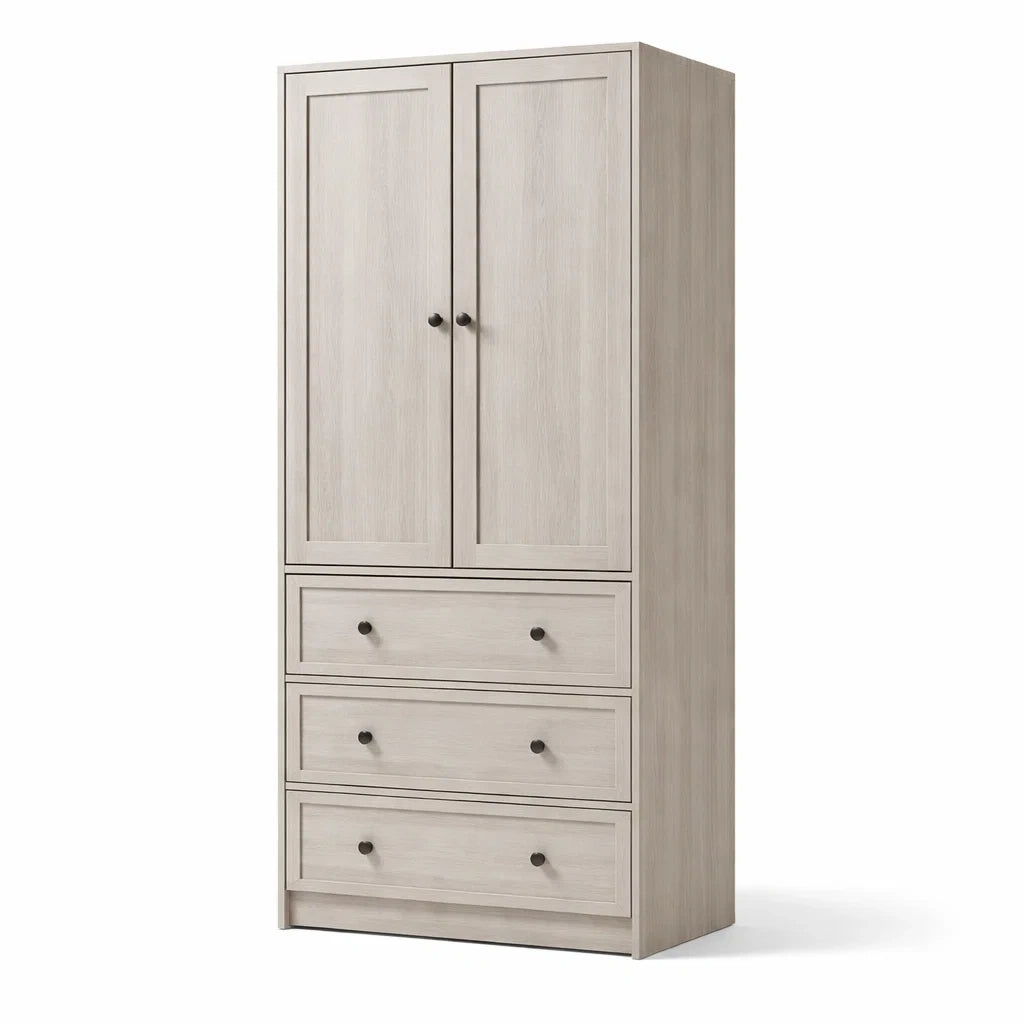 Armoire en bois composite beige avec portes et tiroirs - 2026
