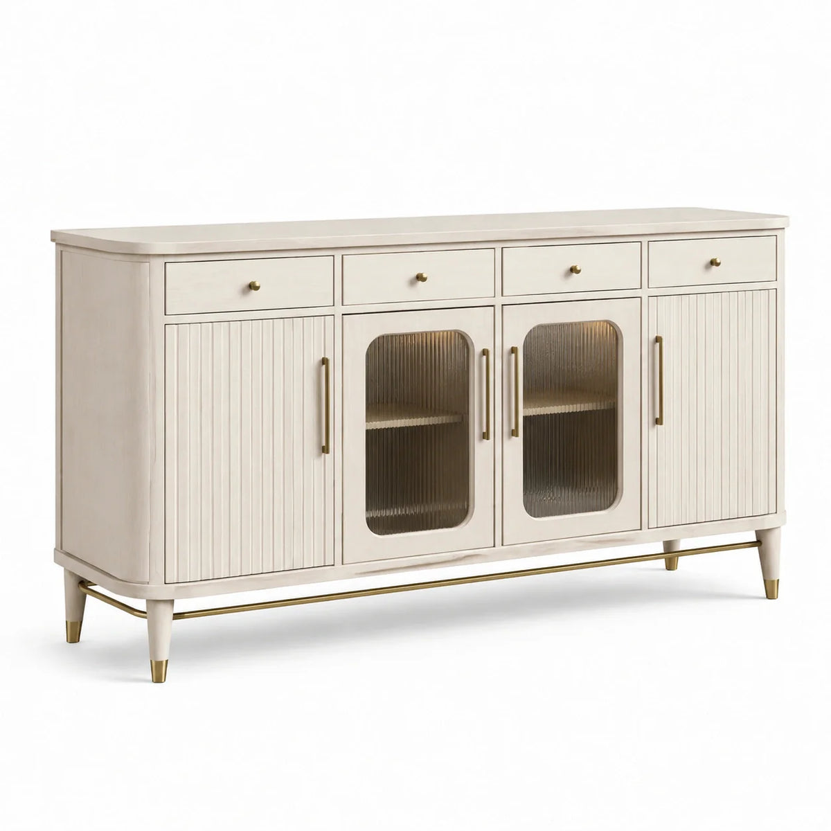 Buffet blanc en bois et verre cannelé 200x45x90 cm - 2026
