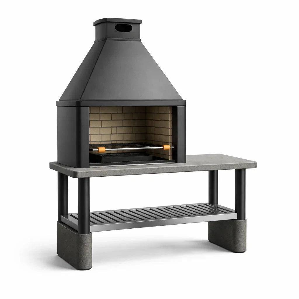 Barbecue en acier et béton noir 190x168x75 cm - 2026