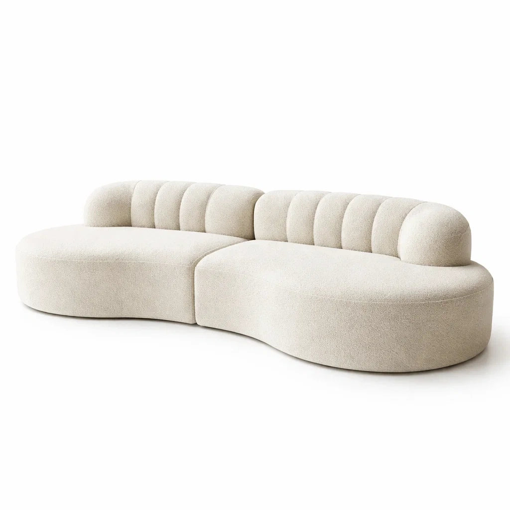 Canapé courbé en tissu bouclé beige - 2026