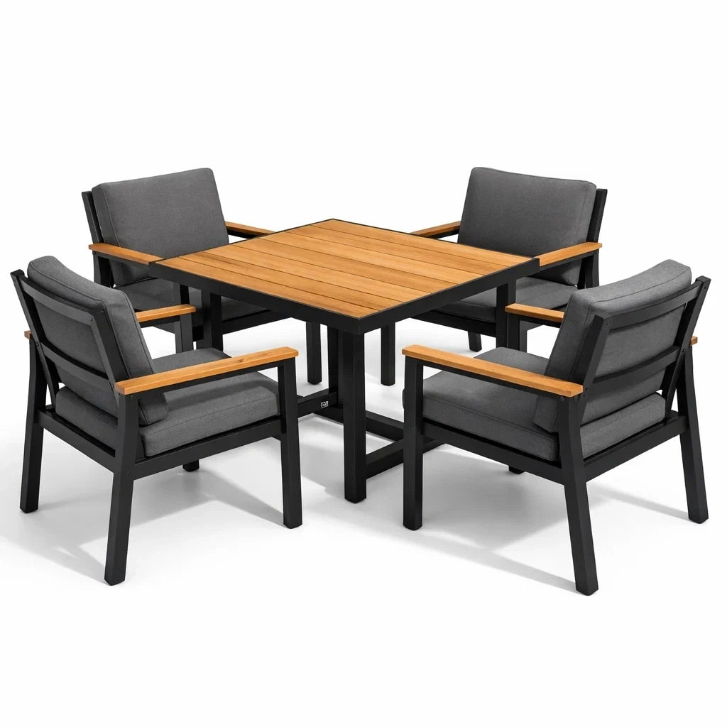 Ensemble table et chaises d'extérieur en aluminium et bois pour 4 personnes - 2026