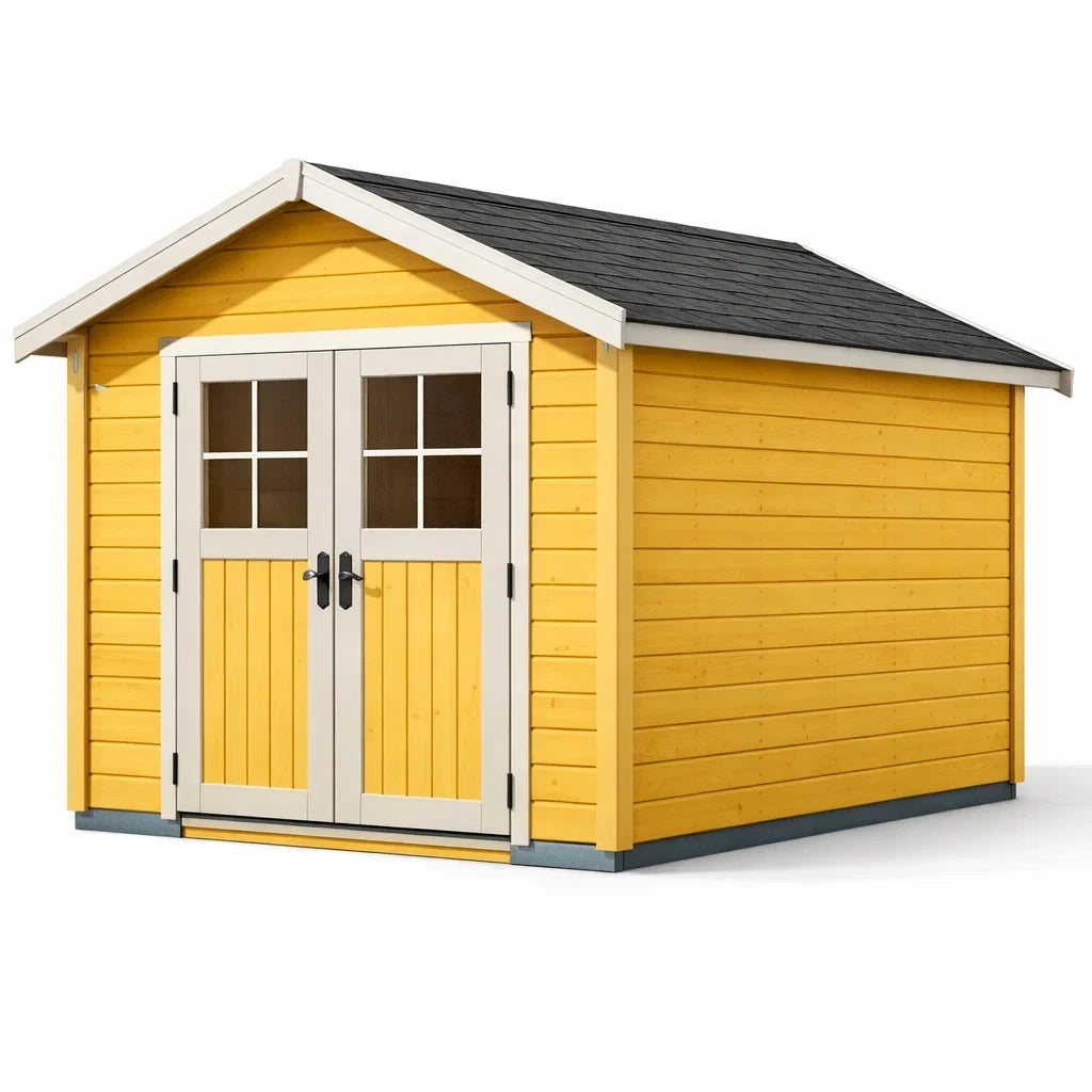 Abri de jardin en bois jaune avec double porte - 2026