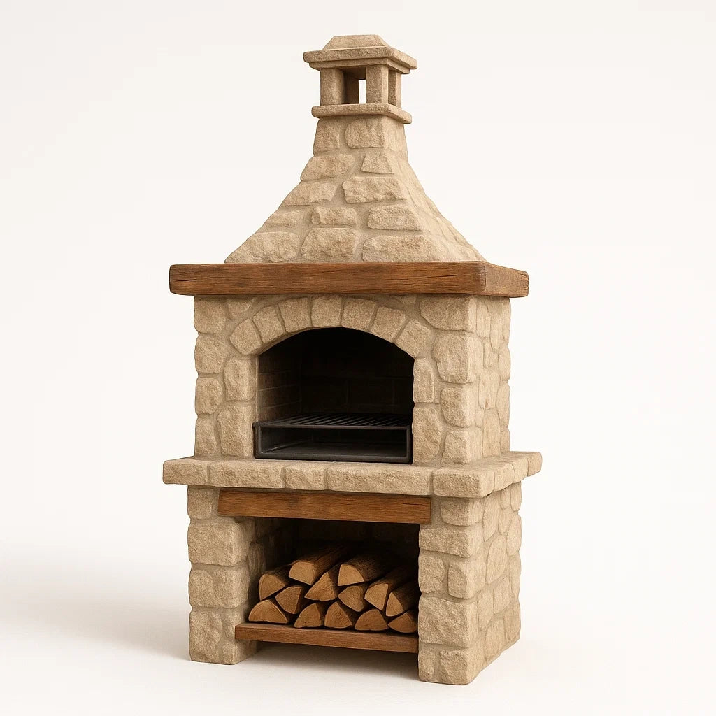 Four à bois extérieur en pierre naturelle et bois massif Beige - 2026