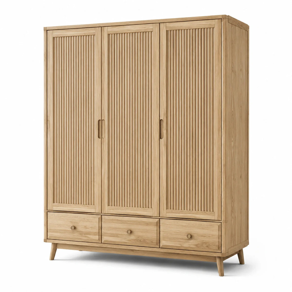 Armoire en bois de chêne avec portes rainurées et tiroirs - 2026