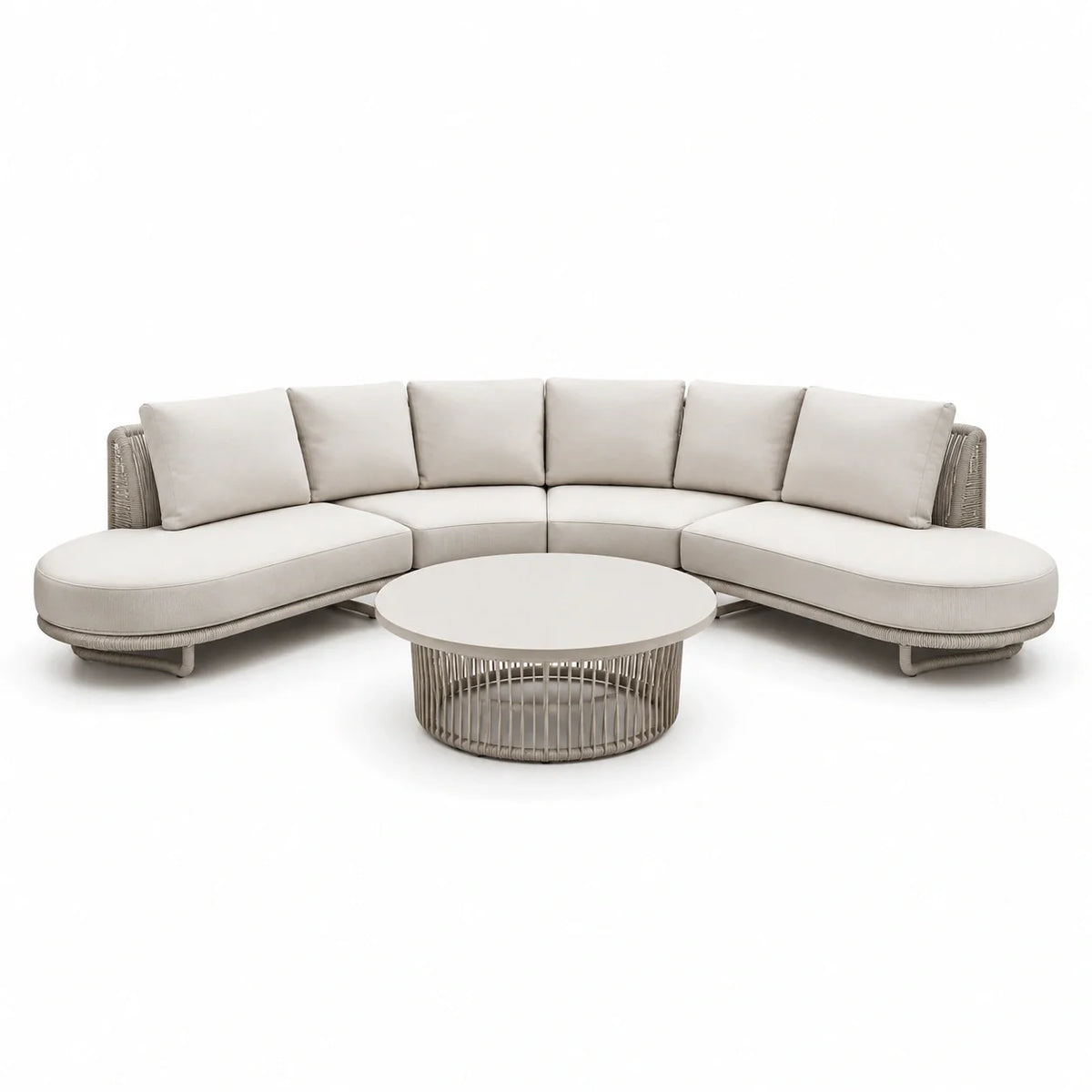 Ensemble de salon d'extérieur en corde tressée avec table basse et coussins beige - 2026