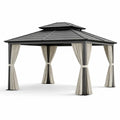 Pavillon en aluminium avec rideaux en polyester gris et beige - 2026
