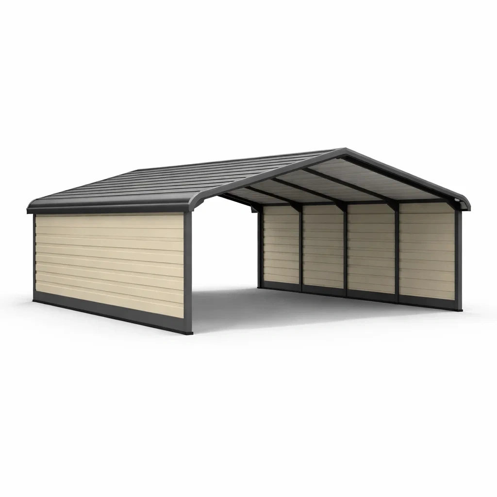 Abri de voiture en métal beige et noir 600x300x200 cm - 2026