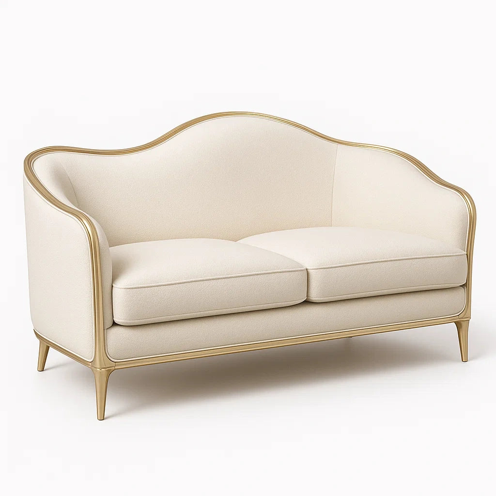 Canapé en Métal Doré et Tissu Beige 2 Places - 2026