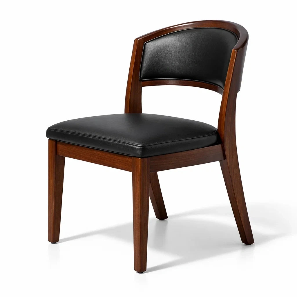 Chaises de salle à manger en bois avec siège et dossier en cuir synthétique noir - 2026