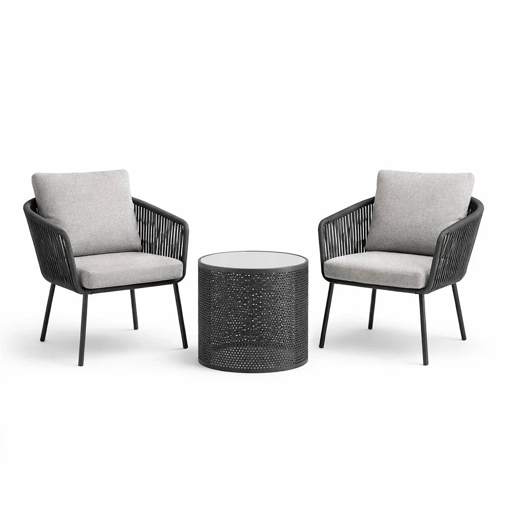 Ensemble de détente extérieur en métal et polyester avec table en verre - 2026