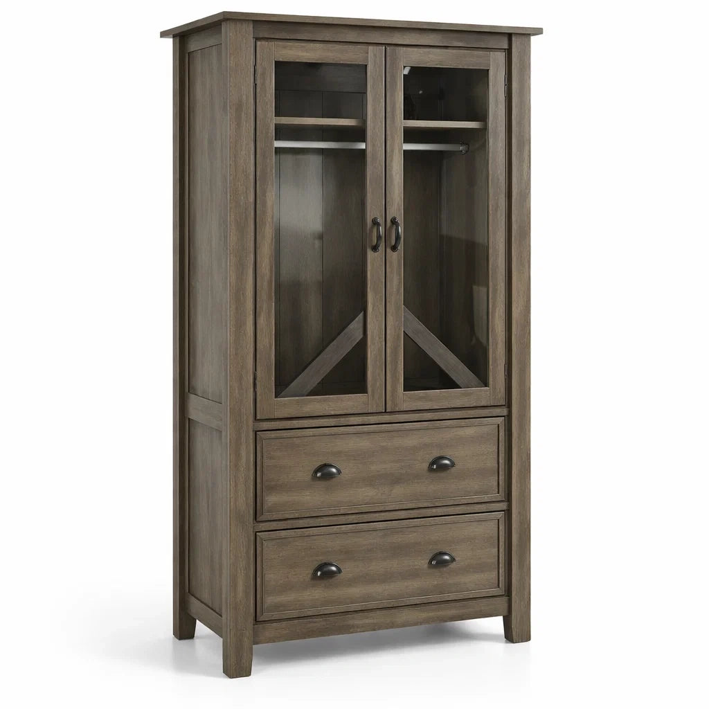 Armoire en bois avec portes en verre trempé bois foncé - 2026