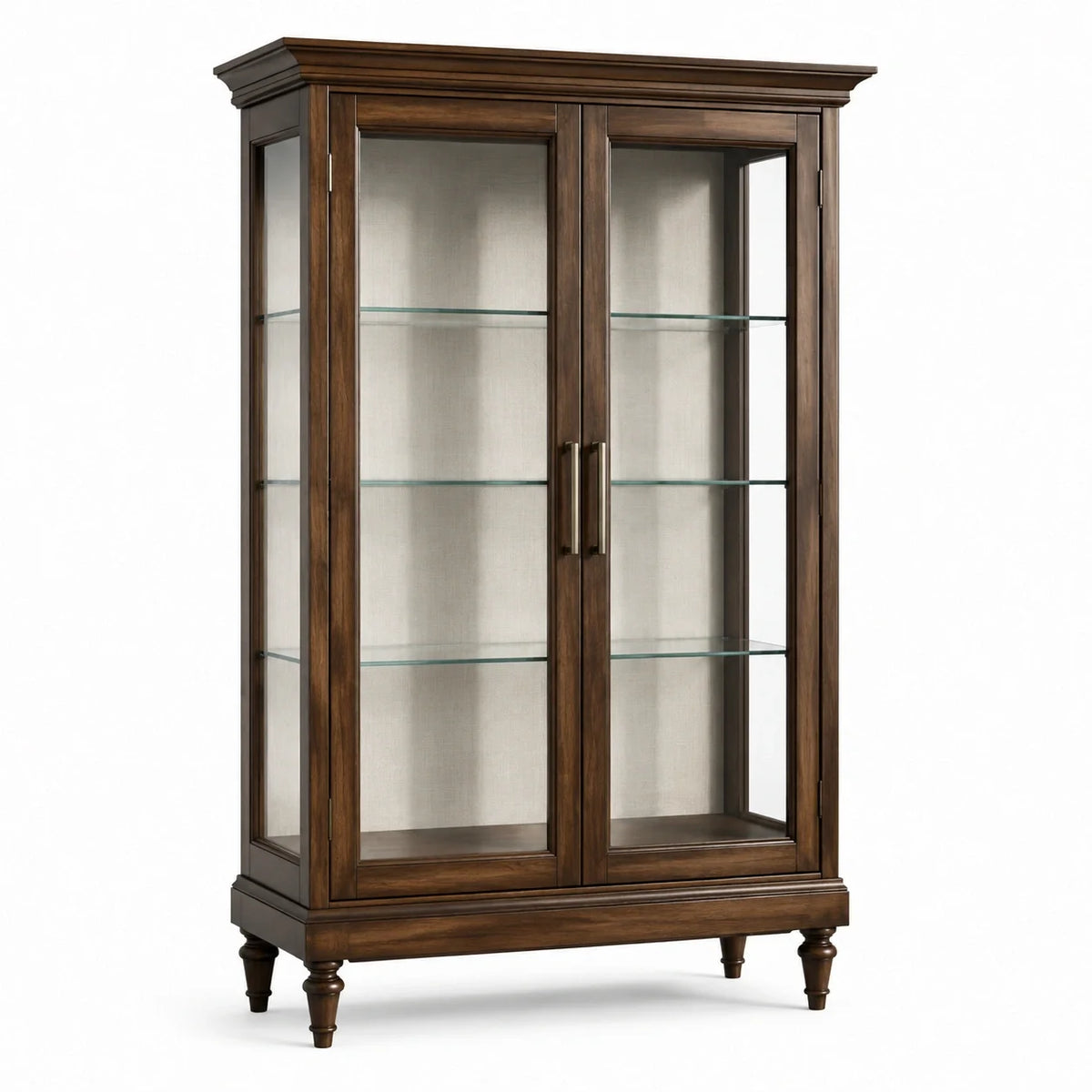 Vitrine classique en bois marron et verre transparent, 2 portes et 3 tablettes, 110 × 45 × 190 cm - 2026