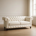 Canapé Chesterfield 2 places en lin écru avec structure en bois massif et rembourrage en mousse 165 x 86 x 75 cm - 2026