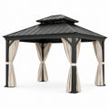 Pavillon de jardin en aluminium avec toit en acier et rideaux en polyester beige 300 x 400 cm - 2026