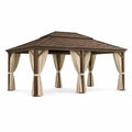 Pavillon en Bois Marron avec Rideaux en Polyester Beige - 2026